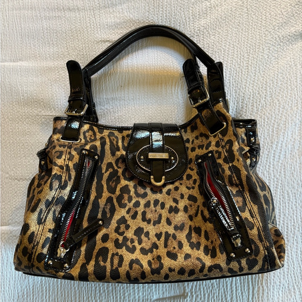 Nine West Vintage Leather Print Satchel Bag - Black Patent Trim